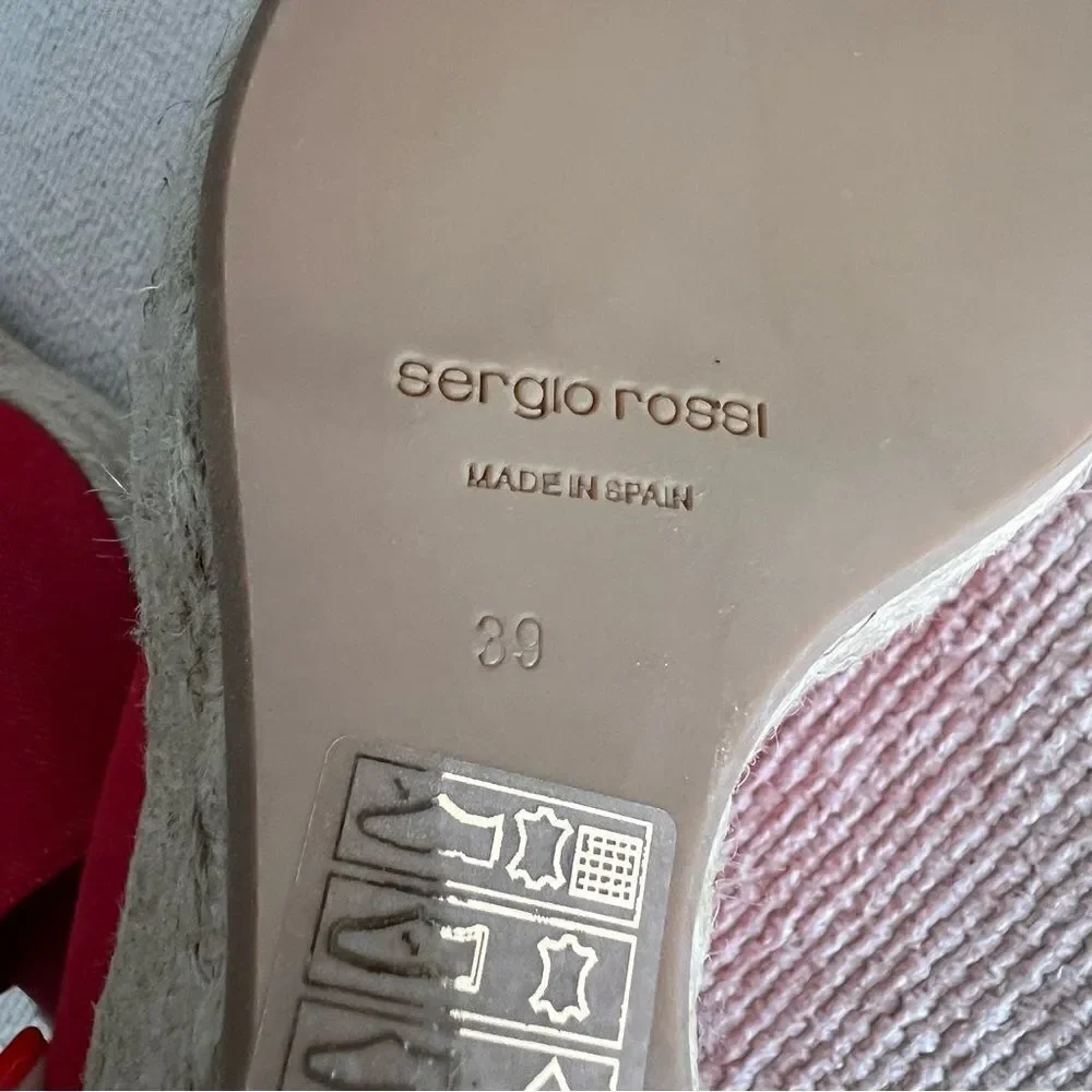 SERGIO ROSSI Red Fabric Espadrille Heels Size 39.